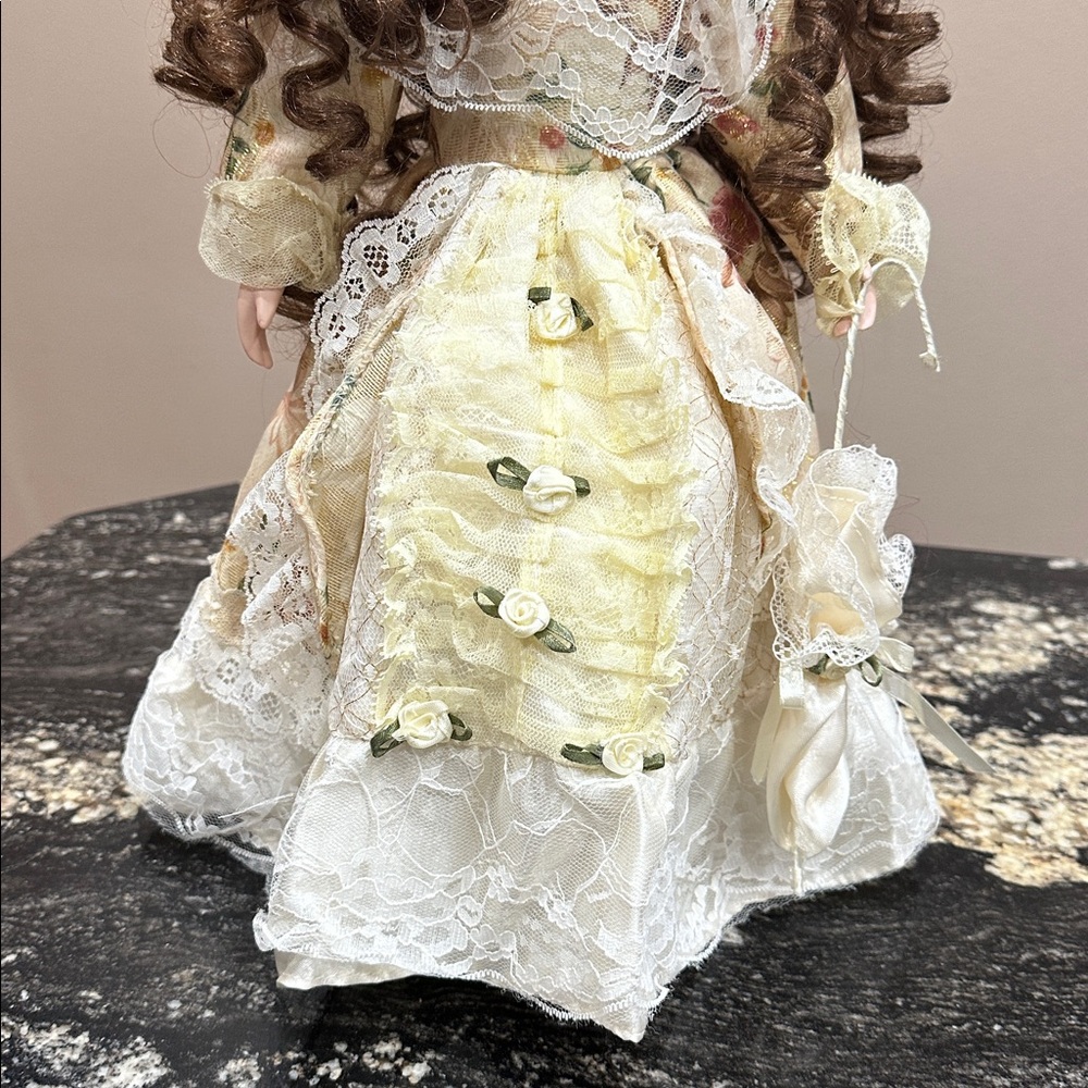 Porcelain Victorian-Style Doll in Cream and Brown - Picture 3 of 6